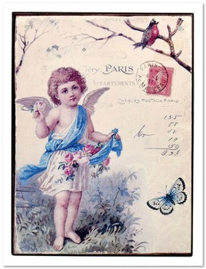 Print op blik - Franse briefkaart met 'n engeltje erop