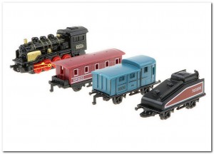 Die-cast locomotief met drie wagons