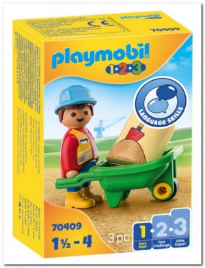 Playmobil 1.2.3. - 70409: Bouwvakker met kruiwagen