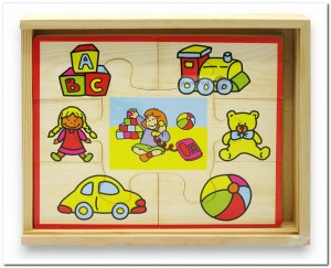 4 Houten puzzels in houten doos - 4x 7 Stukjes